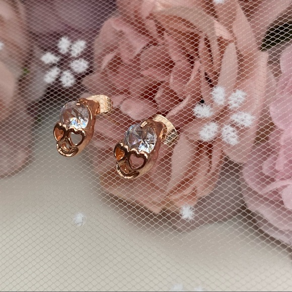 Rose Gold Crystal Skull Stud Earrings - Picture 7 of 16